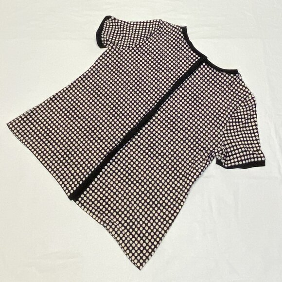 Anne Klein Short Sleeve Collarless Button Back Polka Dot Shirt Black White 0 NWT - Picture 9 of 11
